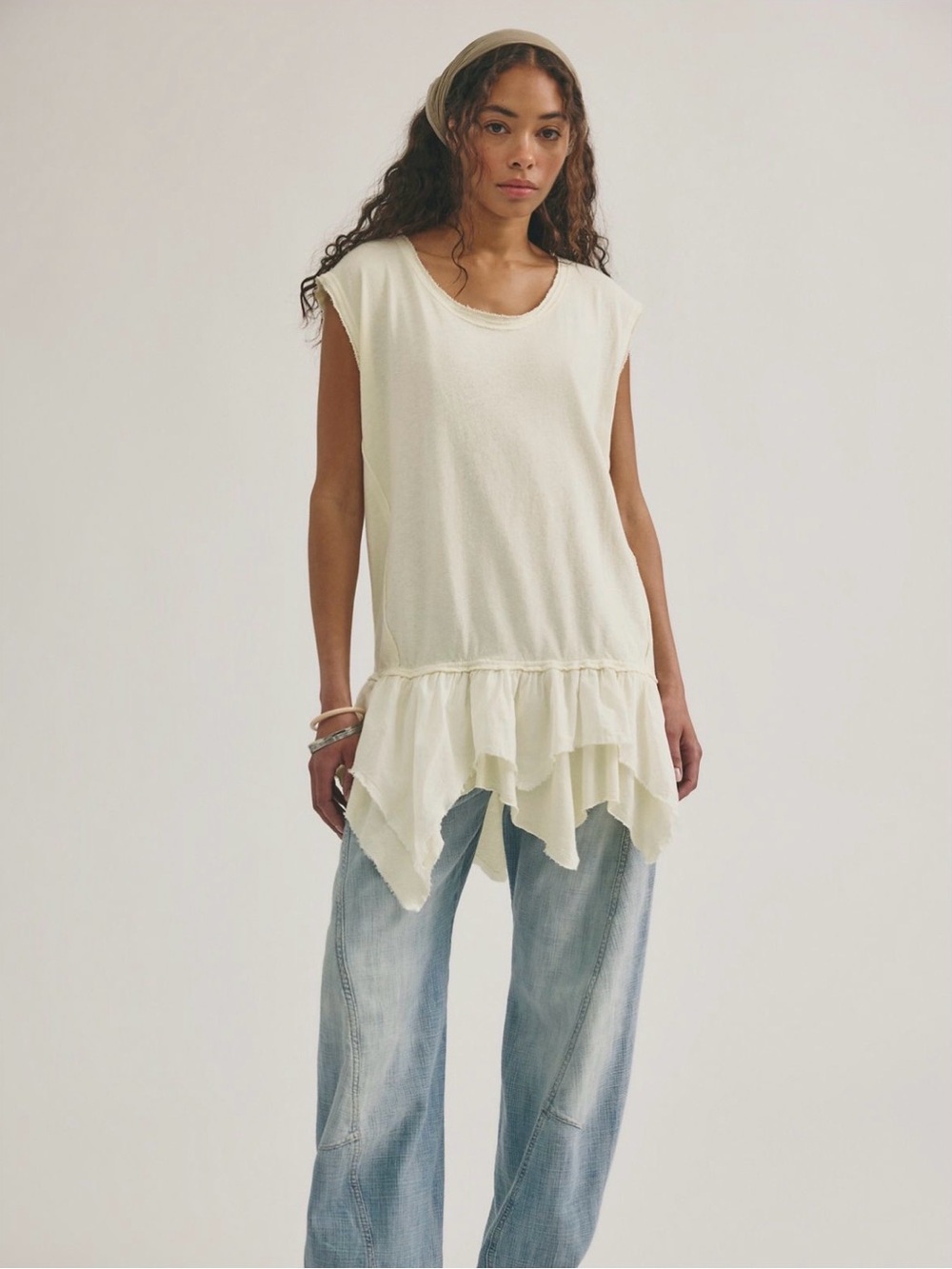 NWT We The Free Kris Ruffle Tunic Cream Off-White Size Small